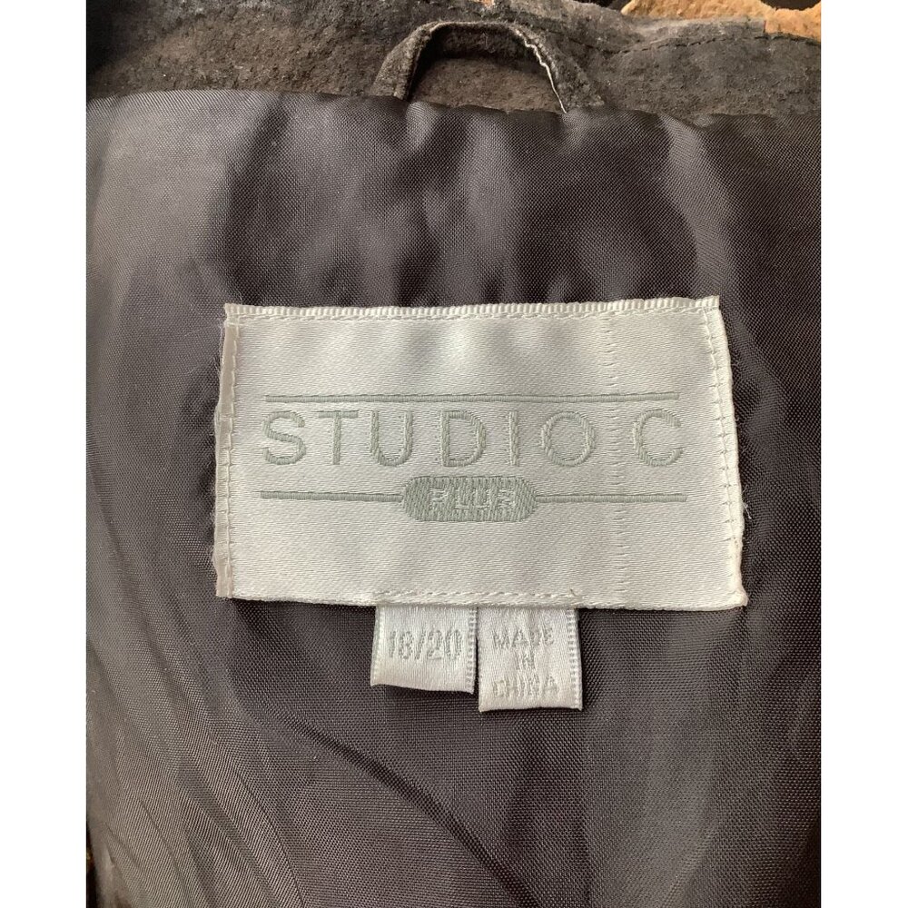 Vintage Studio C Retro Patchwork Leather Collared Button Front Jacket - Picture 7 of 8